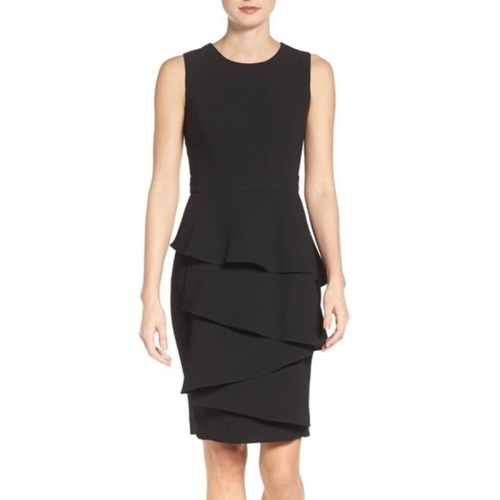 Eliza J Women’s Black Ella Sleeveless Ruffle Cascade Crepe Sheath Dress 6P